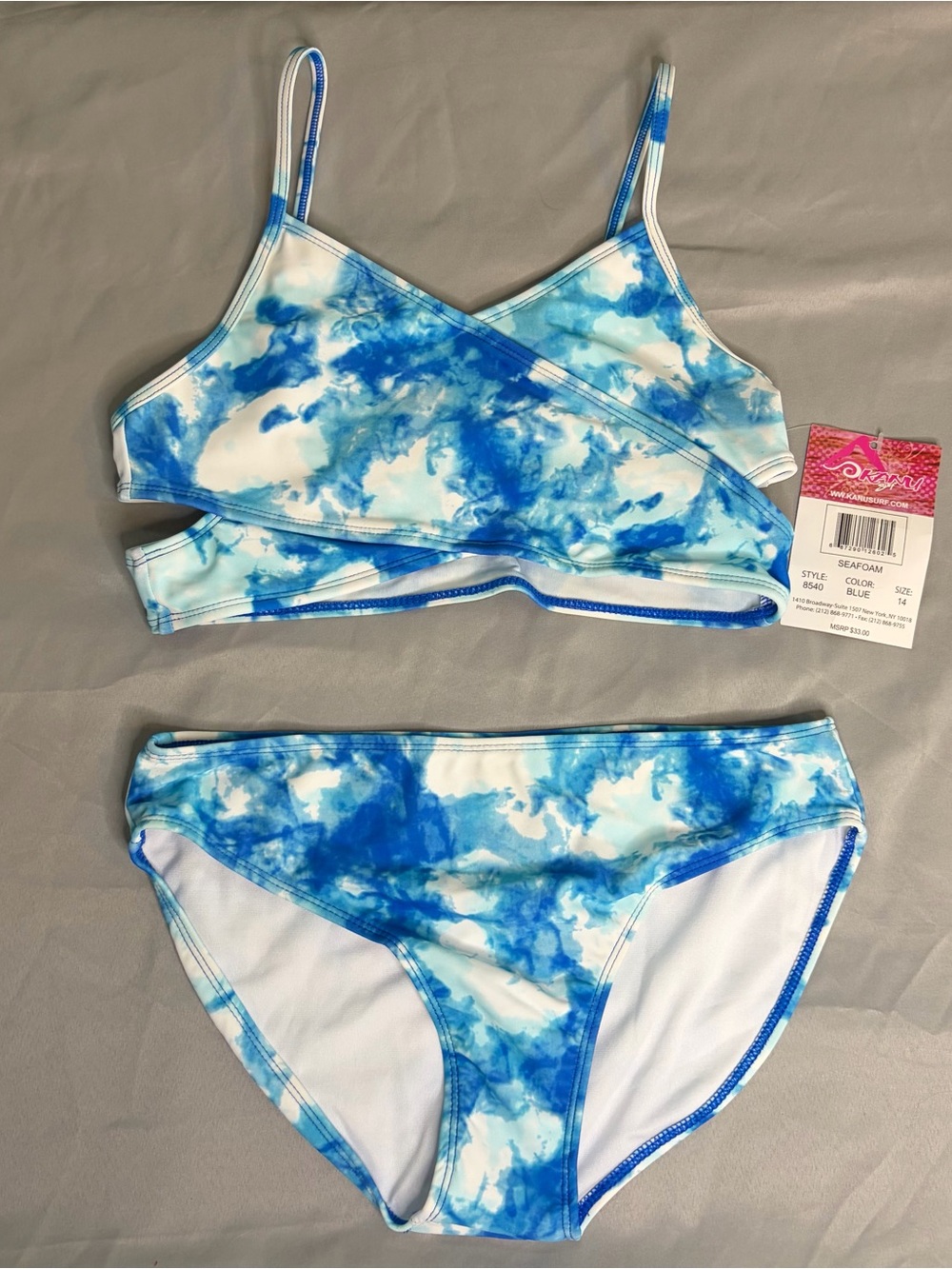 Kanu Surf Girls Blue White Tie-Dye Swim Bikini